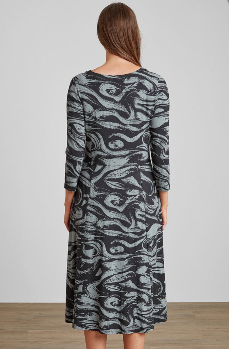 Enya Dress Marble Print (black/sage)