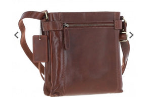 K-45 Two Section Zip Top Leather Crossbody Bag Chestnut