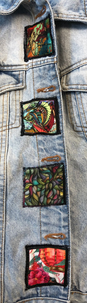 Re-Styled Denim Jacket by Trish (silk patches)