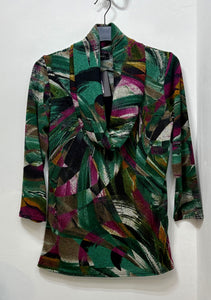 13110 Abstract Print Cowl Neck Top/Tunic