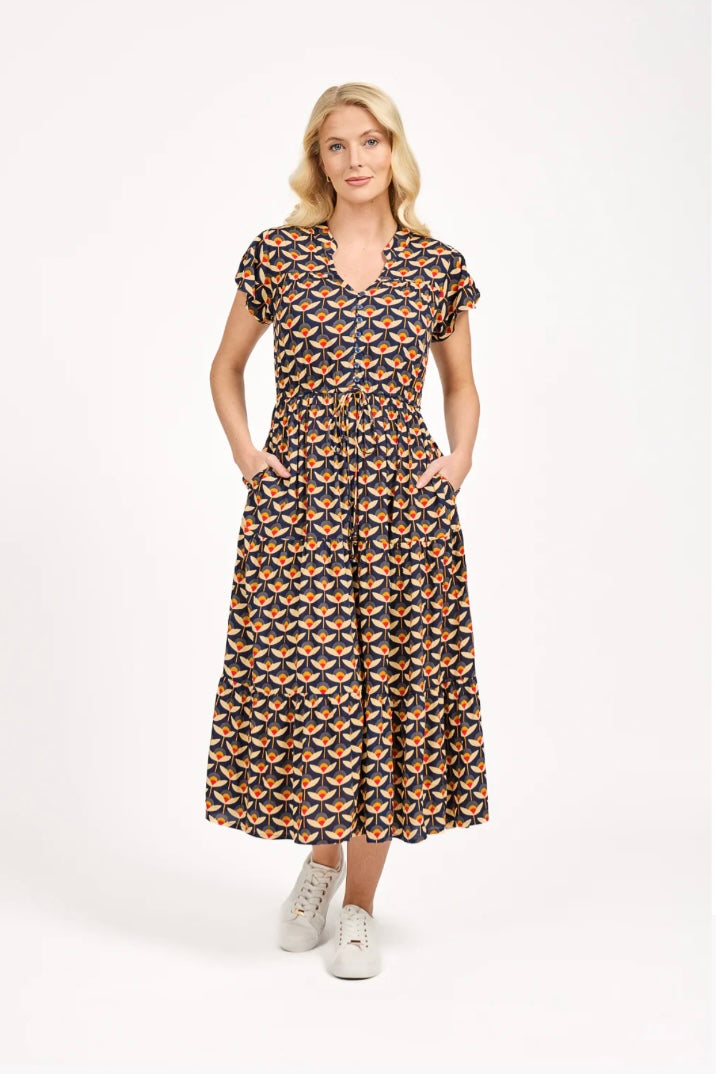 610 FLORAL PRINT TIE FRONT MIDI DRESS