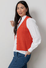 LM25654 MARLY SLEEVELESS POINTELLE KNIT CARDIGAN RED