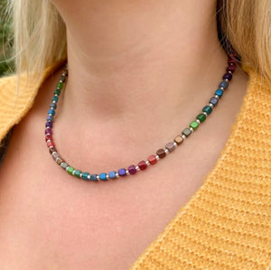 Rainbow Satin Cubes Full Necklace
