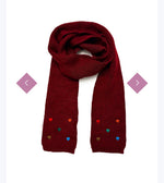 8725 Embroidered Heart Knit Skinny Scarf with Ribbed Edge