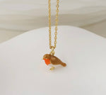 05206 Robin golden enamel robin necklace