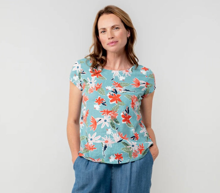 Lm25059 SUN AND SHADE OCEAN LINEN BLEND SHELL TOP