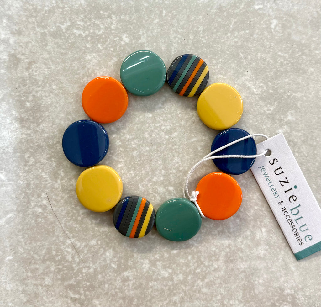 Jp6204 Elasticated Multi coloured Resin disc Bracelet