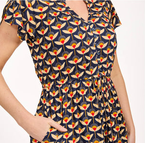 610 FLORAL PRINT TIE FRONT MIDI DRESS