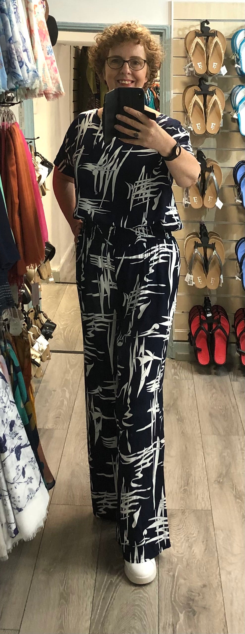 5468-2722 Navy and White Abstract Top matching trousers available