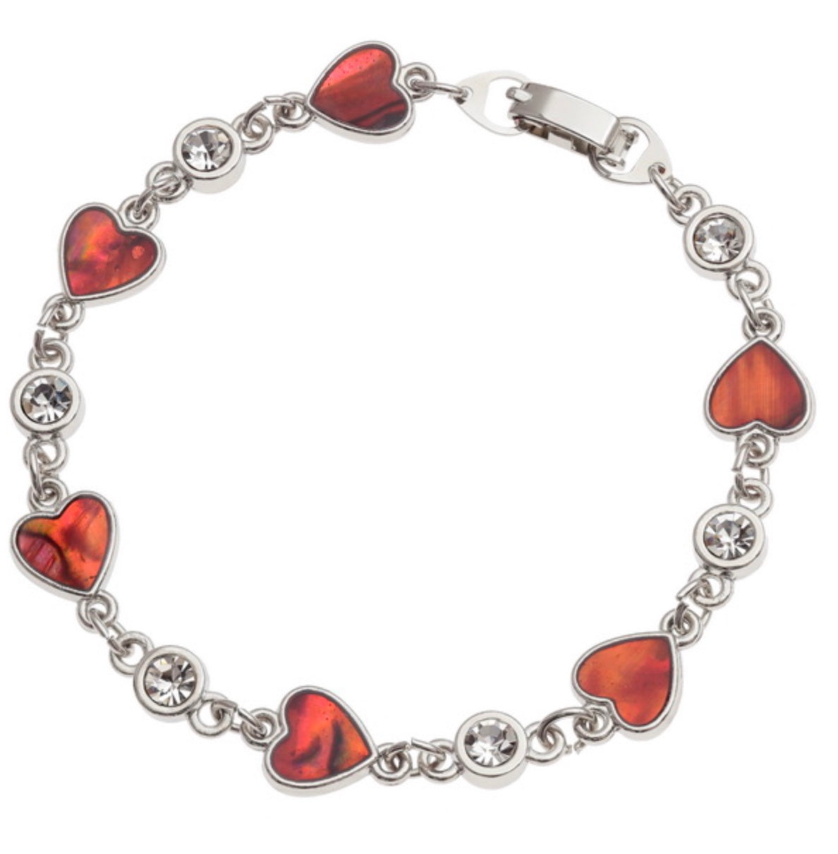 Tj743 Red Paua Heart & Crystal Spacers Bracelet
