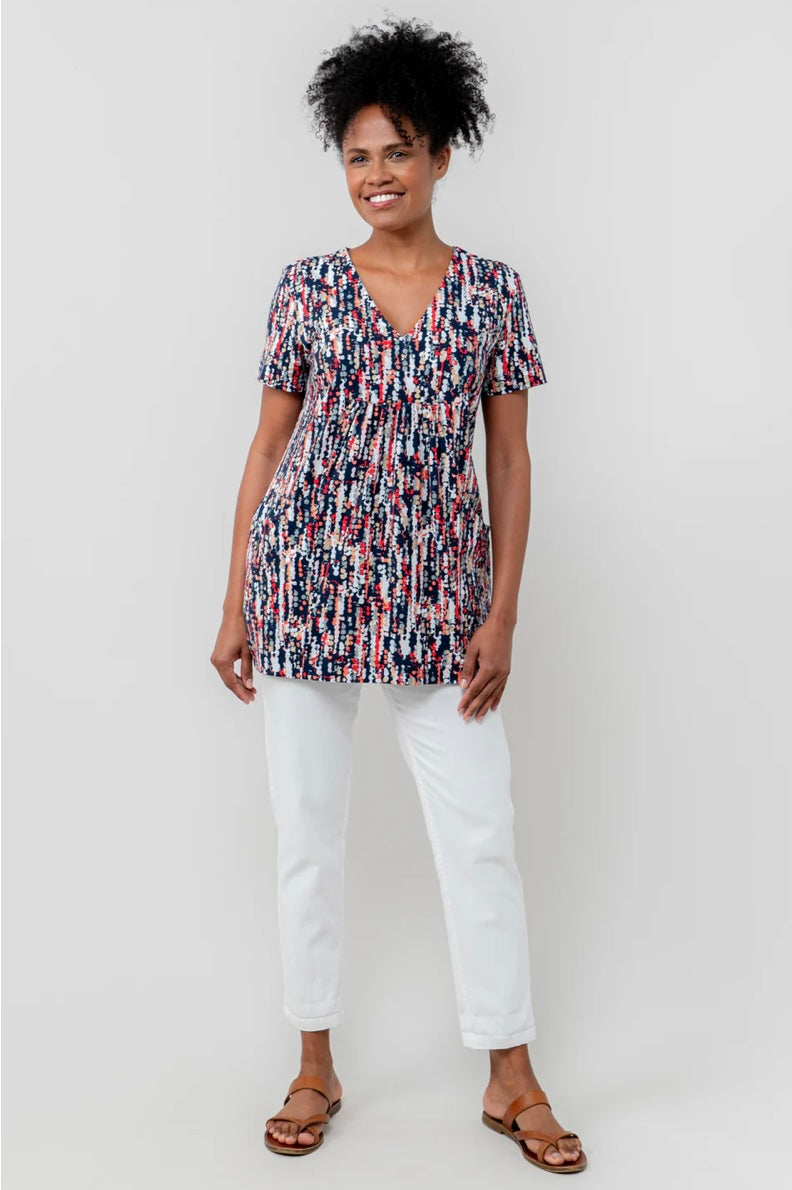 MYRTLE NAVY STRETCH JERSEY V-NECK TOP