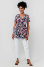 MYRTLE NAVY STRETCH JERSEY V-NECK TOP