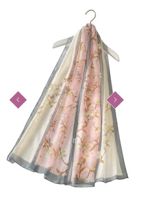 7460 Two Tone Elegant Floral Print Chiffon Scarf