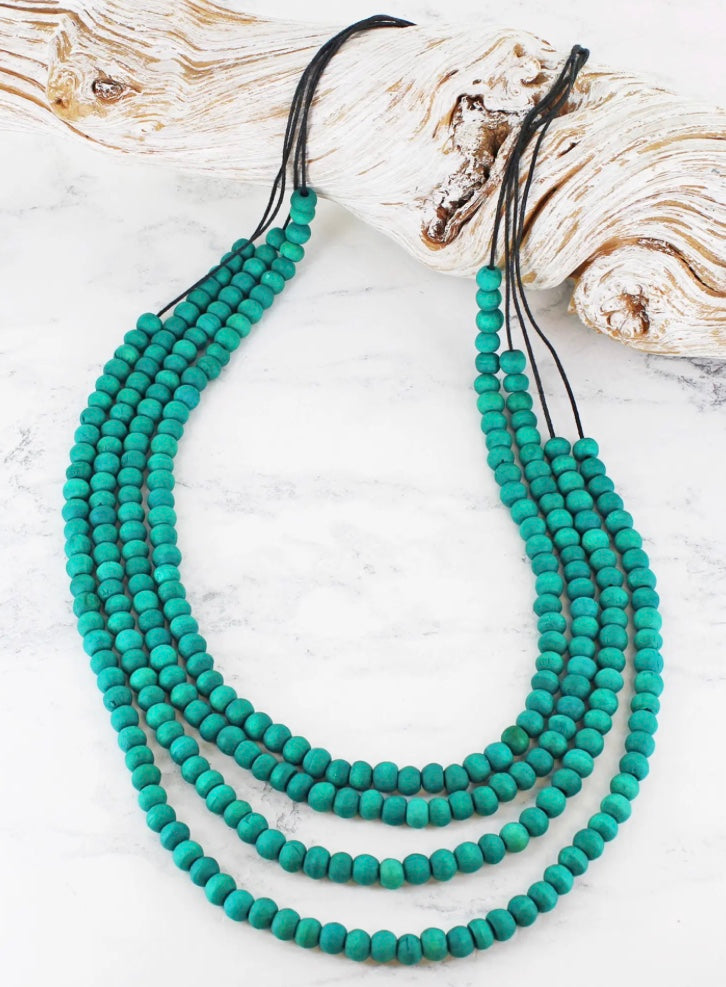 FB1507 LONG 4-STRAND WOODEN BEAD NECKLACE