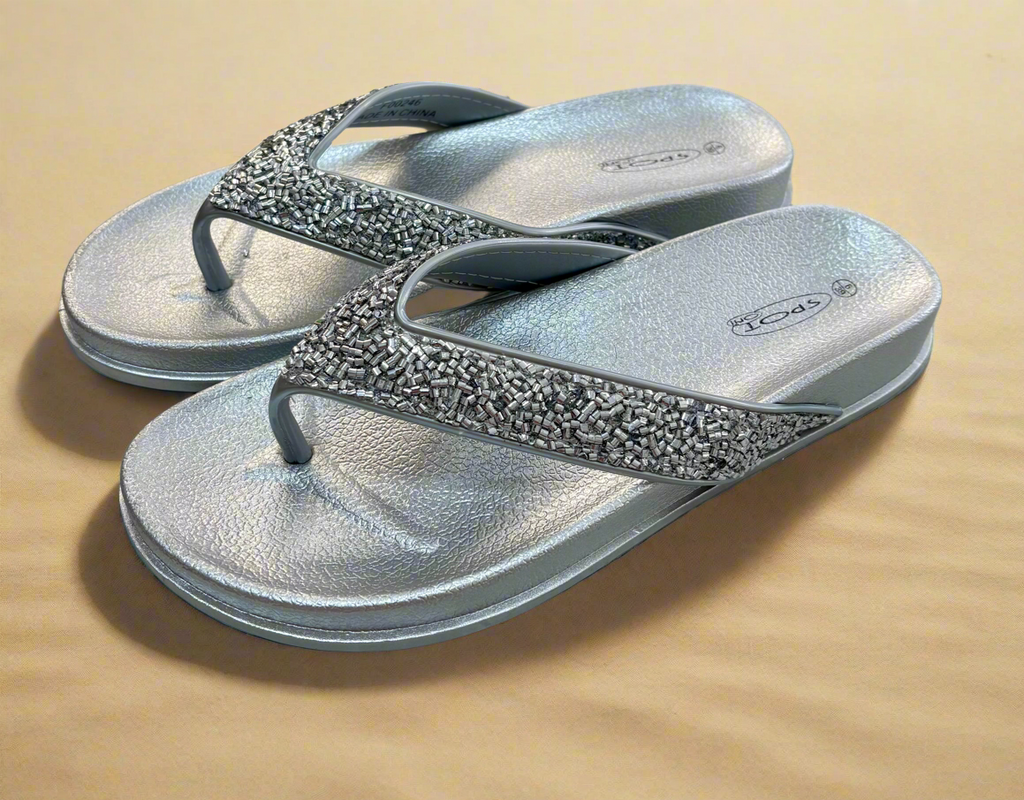F00246 Silver Sparkle Flip Flops