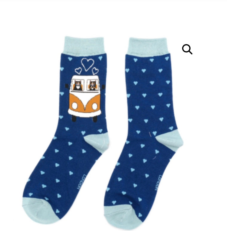 Sks375 Road Trip Cats Socks Navy