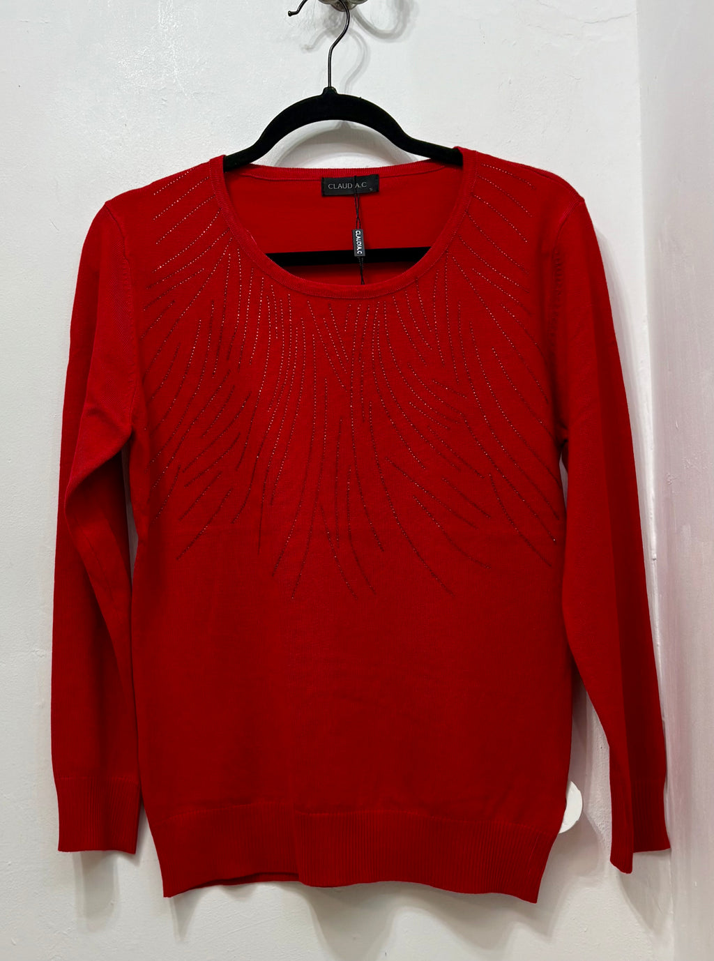 12985 Red Diamanté Embellished Jumper