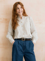 LM26502 FLORA EMBROIDERED STRIPE BLOUSE ECRU