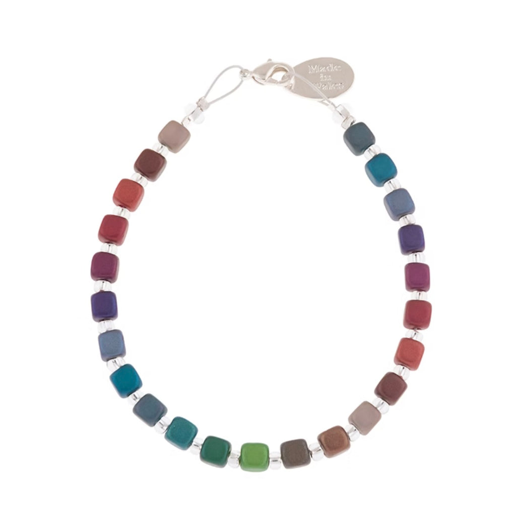 B1614 Rainbow Satin Cubes Full Bracelet