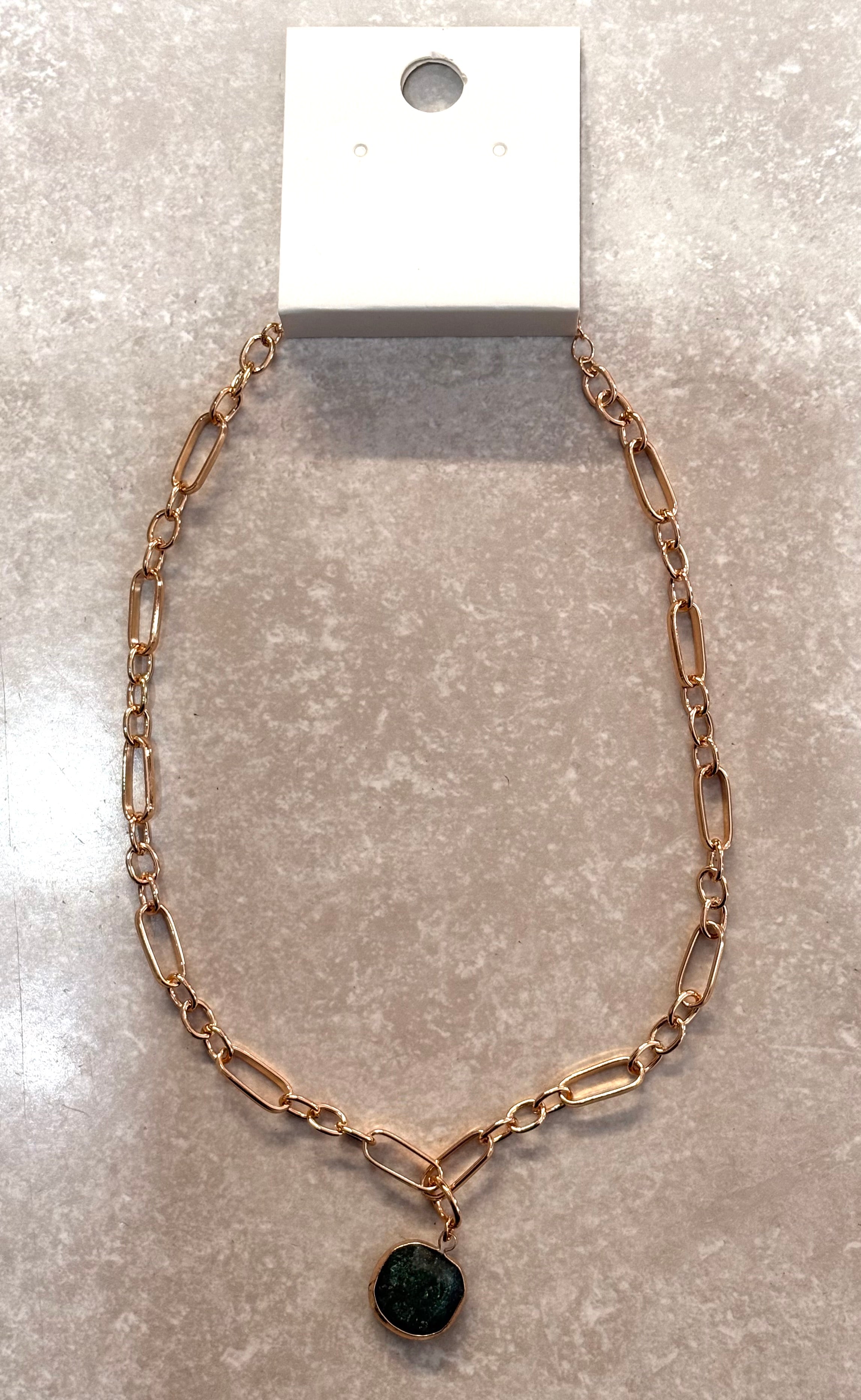 2011243 Chain Link Pendant with Green Stone