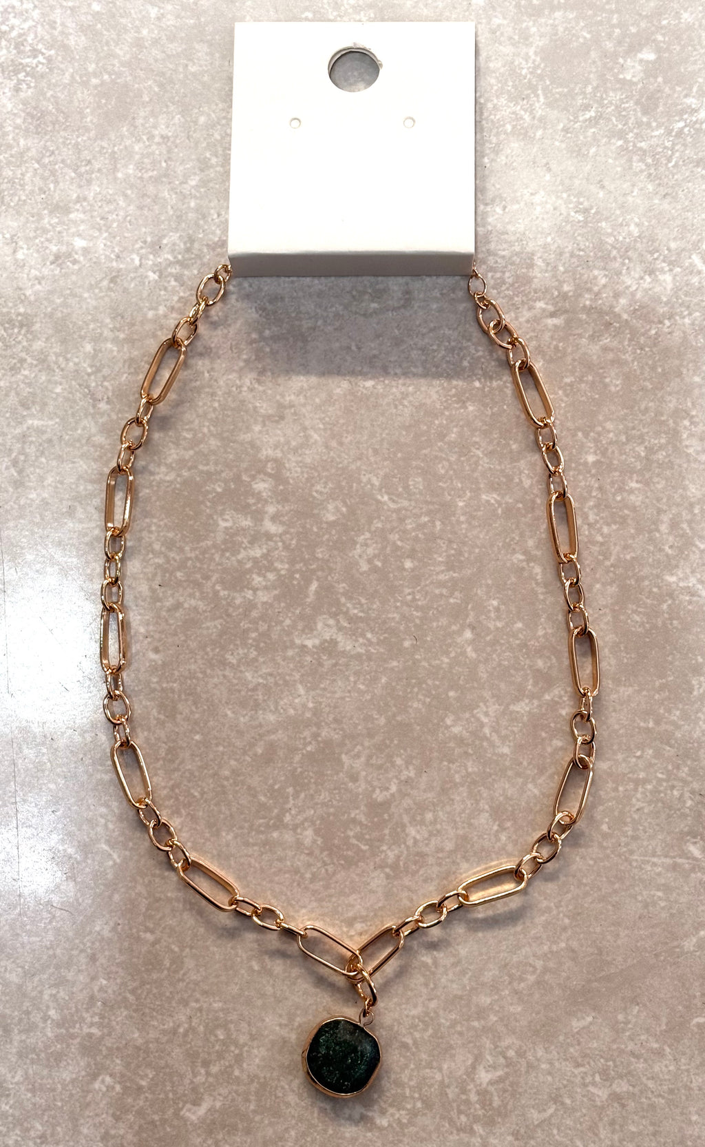 2011243 Chain Link Pendant with Green Stone