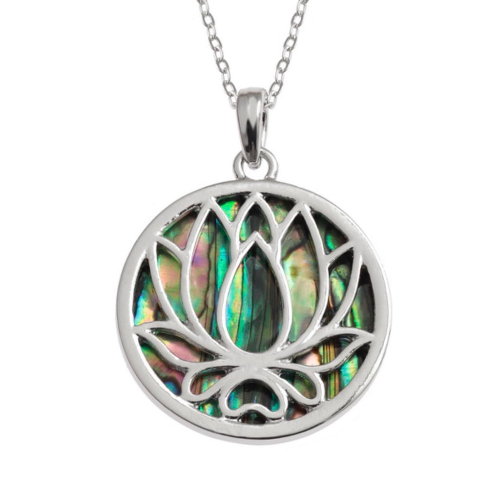 Tj286 Paua Shell Waterlily/Lotus Flower Necklace