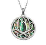 Tj286 Paua Shell Waterlily/Lotus Flower Necklace