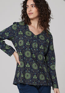 Khota Print Alyssa Top - Navy Mix