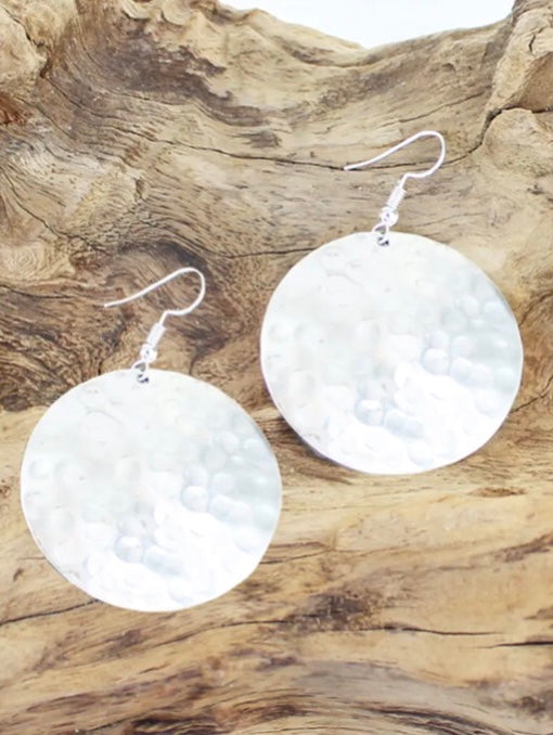 KH1311 Beaten Metal Disc Earrings