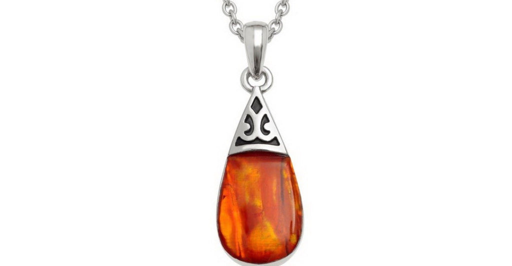 Tj141 Paua Shell Amber Pear Drop Necklace