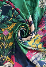 7526 Vibrant Illustrated Woodland Print Silk Scarf