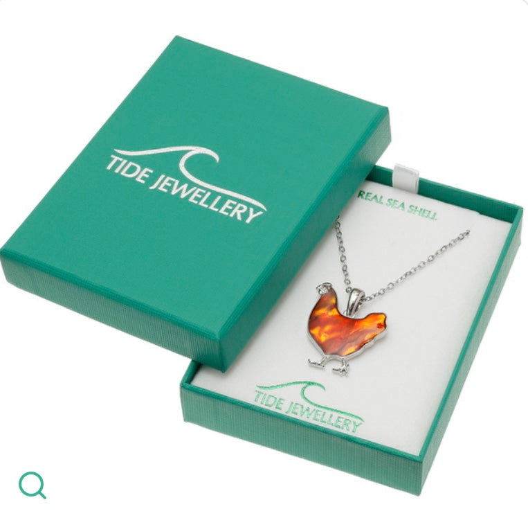 Tj984 Amber Paua Shell Rescue Hen Necklace