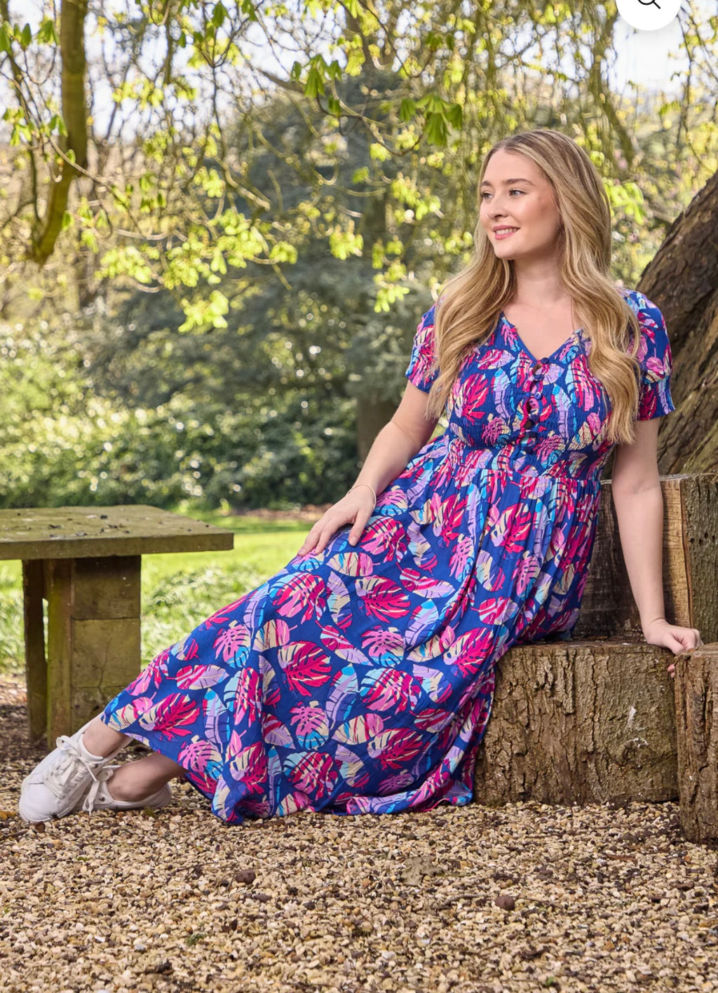 611 LEAF PRINT BUTTON-UP DRESS
