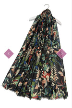 8144 Botanical Mixed Floral Print Frayed Scarf