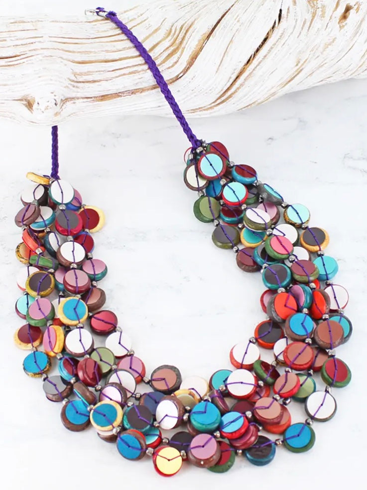 DC6301 CHUNKY WOODEN BEAD & SEQUIN NECKLACE