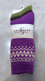 QJL LADIES 3 PR FAIRISLE MICROPOLY BOOT SOCKS