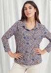 Dandelion Print Umma Top - Taupe/Blue