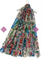 8371 Botanical Stork Bird Print Frayed Scarf