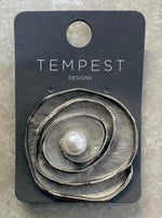 RX048B Swirl Magnetic Brooch with Central Pearl