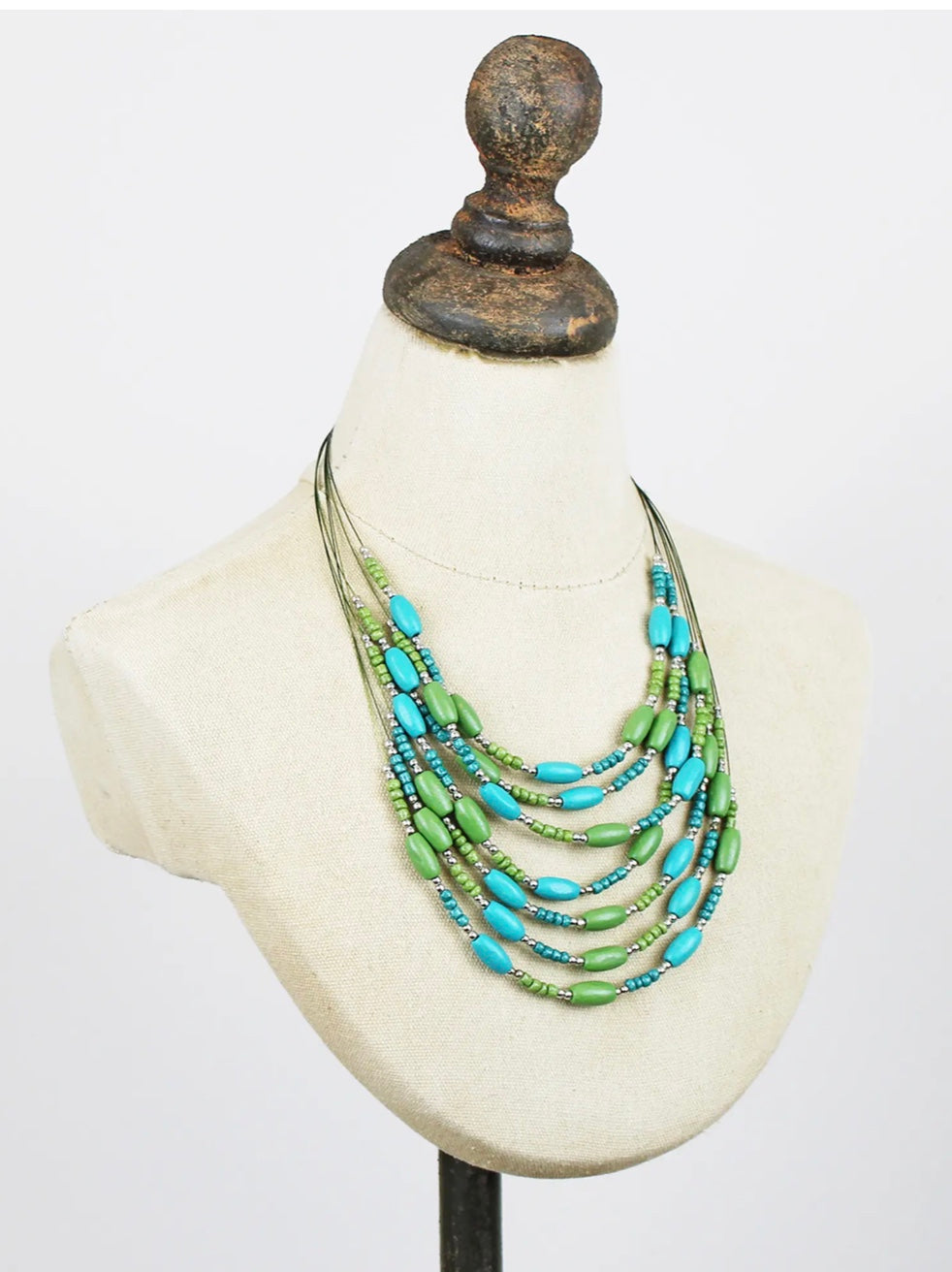 DC1501 LAYERED WOODEN BEAD NECKLACE