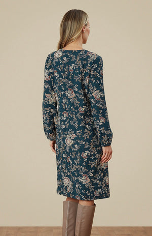 Malana Dress Lacey Print-Deepest Teal
