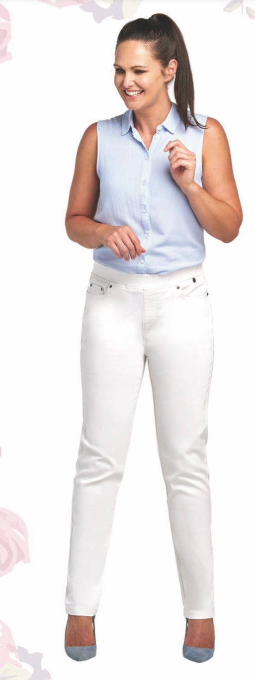 436T Super Stretch Casual Pull up Jeans, white & denim