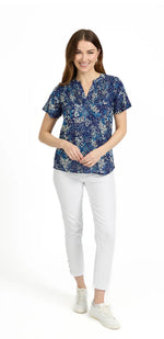 254 FLORAL PRINT LIGHTWEIGHT SHIRRED BODICE TOP