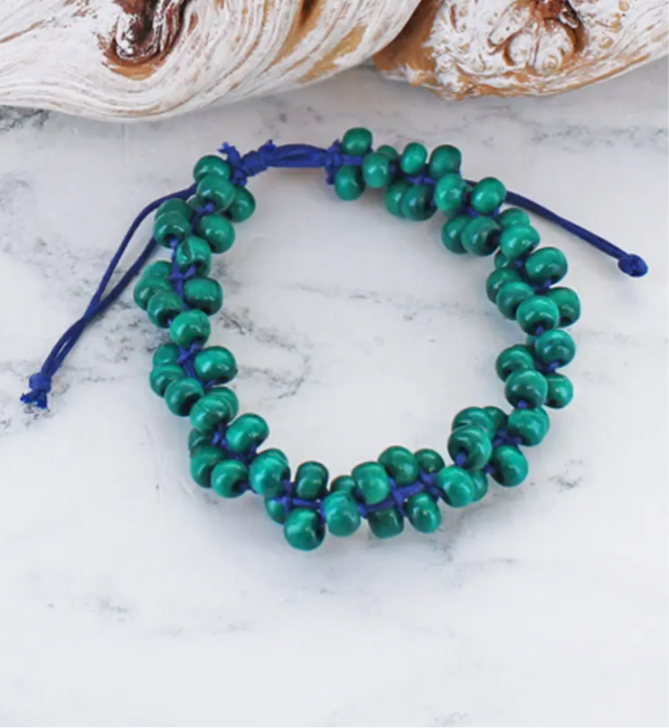 ED704 WOODEN TURQUOISE BALL BRACELET (ADJUSTABLE)
