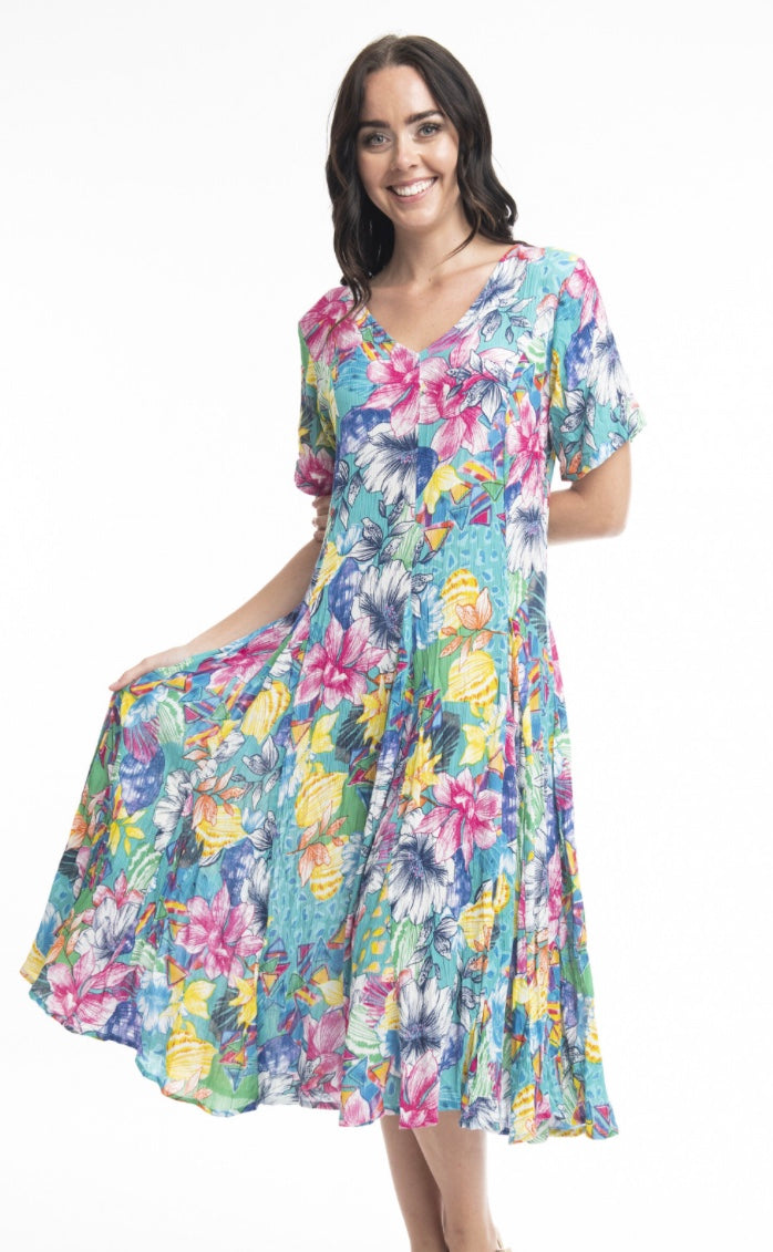 3086 Ios Print Godet Dress