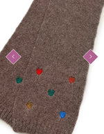 8725 Embroidered Heart Knit Skinny Scarf with Ribbed Edge