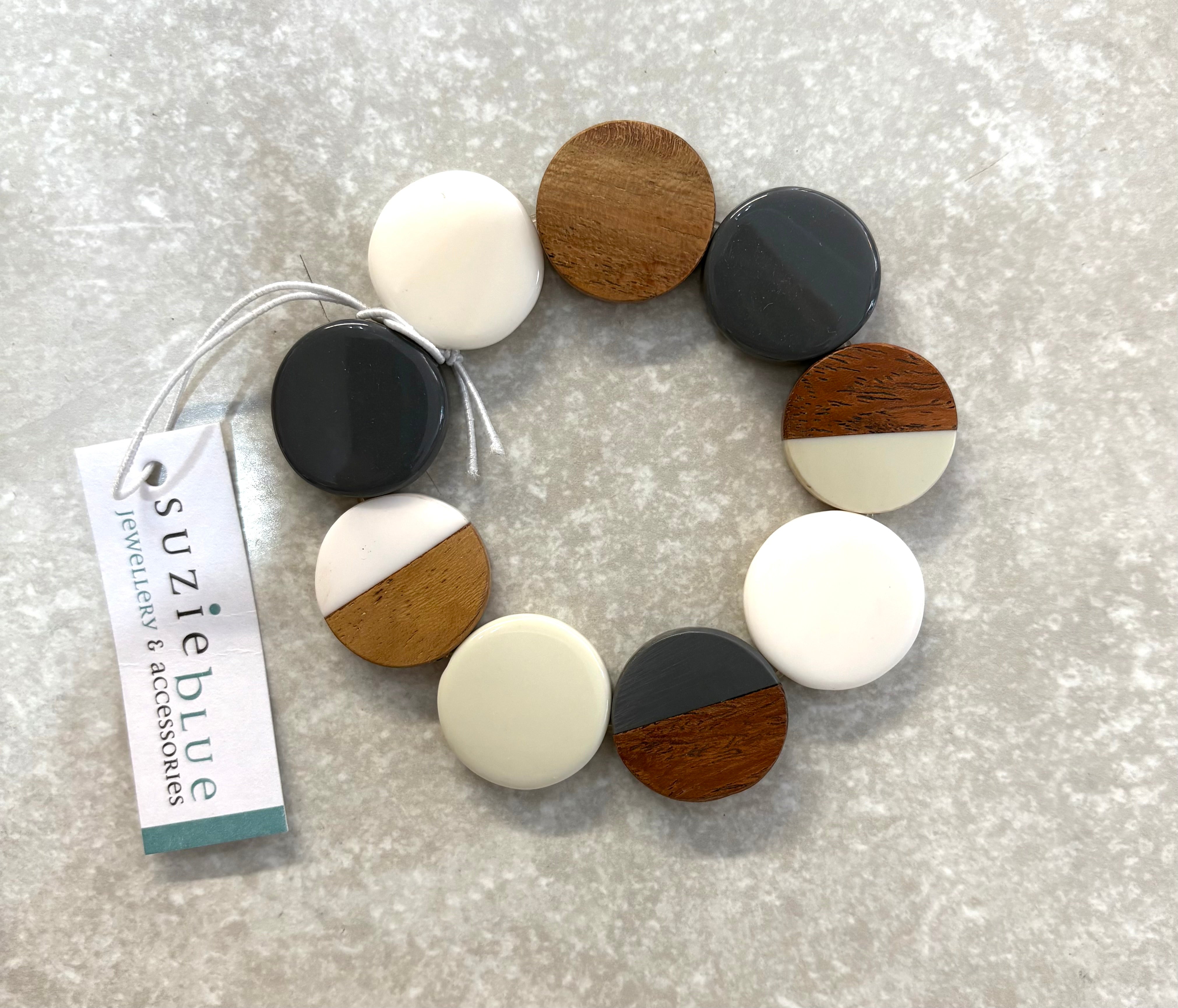 JP6103 RESIN & WOOD DISC BRACELET