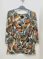 12529 Leaf Print Twist Front Top