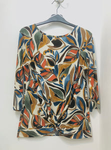 12529 Leaf Print Twist Front Top