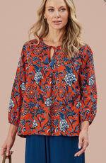 Savinda Trailing Botanical Top - Red Orange